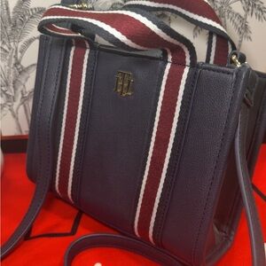Tommy Hilfiger Dark Blue Crossbody Bag with Striped Strap